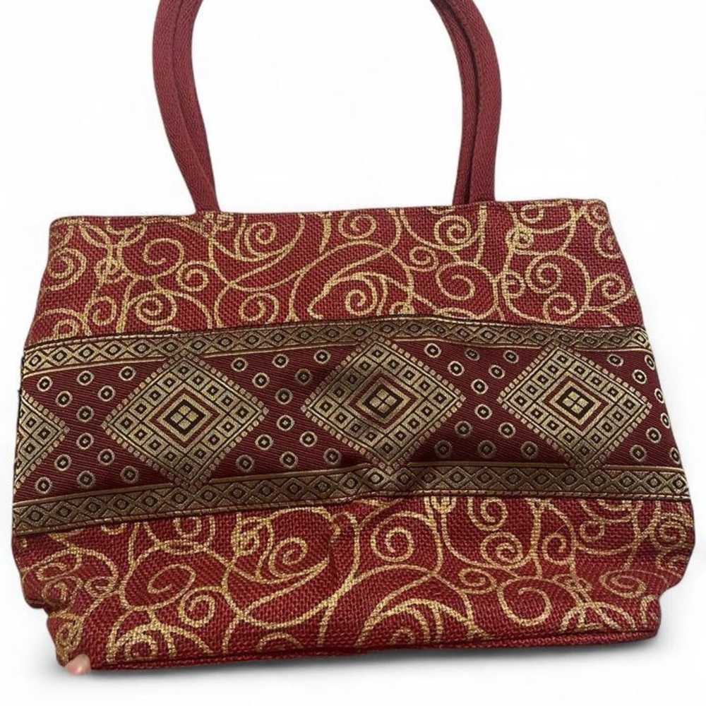 Chic Burgundy and Gold Patterned Tote Bag